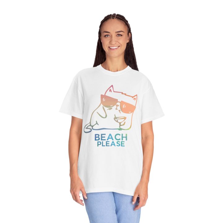 "Beach Please" Cat With Cocktail Summer Shirt - Image 6