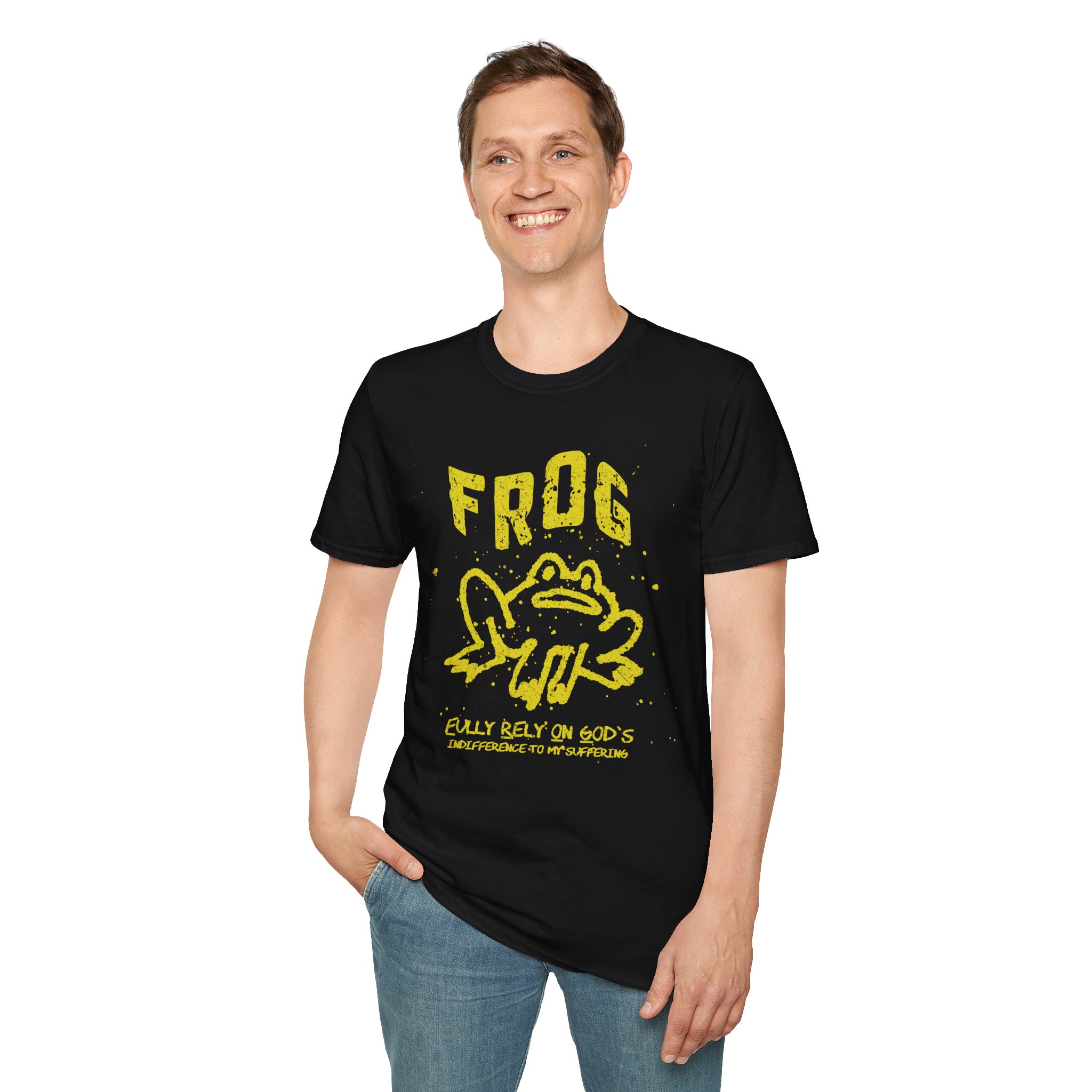 "FROG: Fully Rely On God's Indifference To My Suffering," Sad Frog Shirt - Image 8