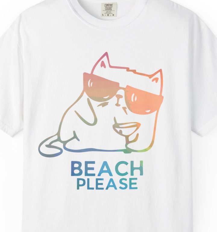 "Beach Please" Cat With Cocktail Summer Shirt