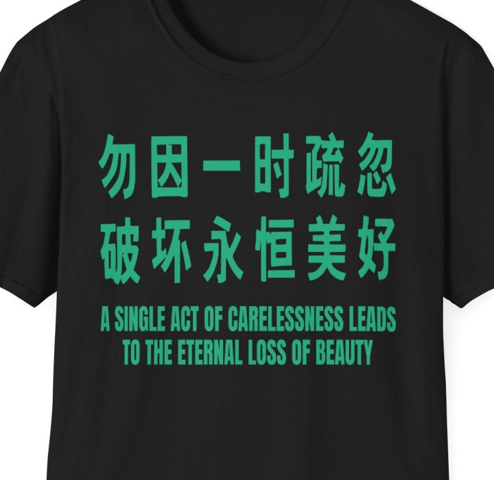 "A single act of carelessness leads to the eternal loss of beauty," Poetic Engrish / Chinglish Sign Shirt